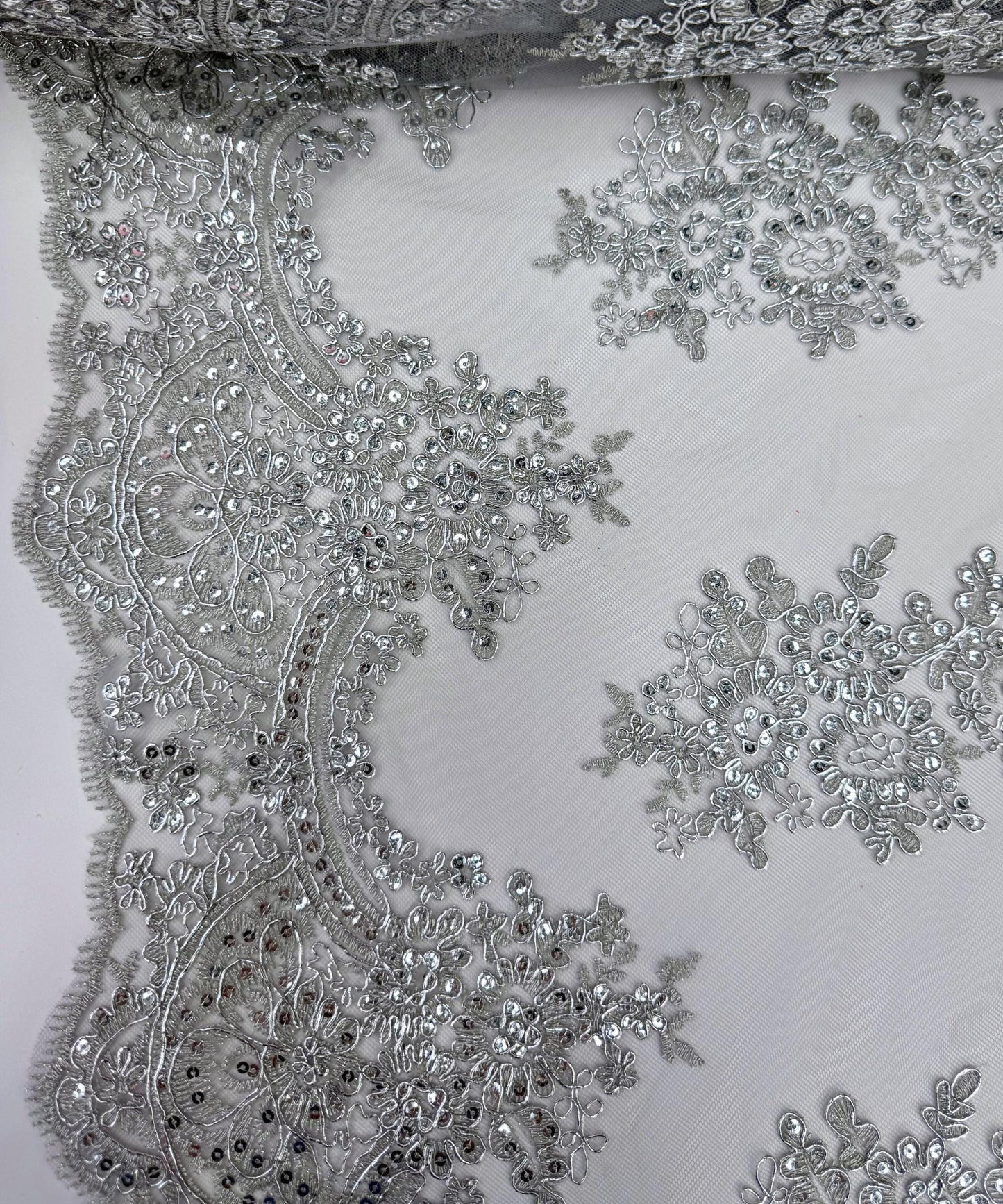 Silver Embroidered Floral Bridal Lace