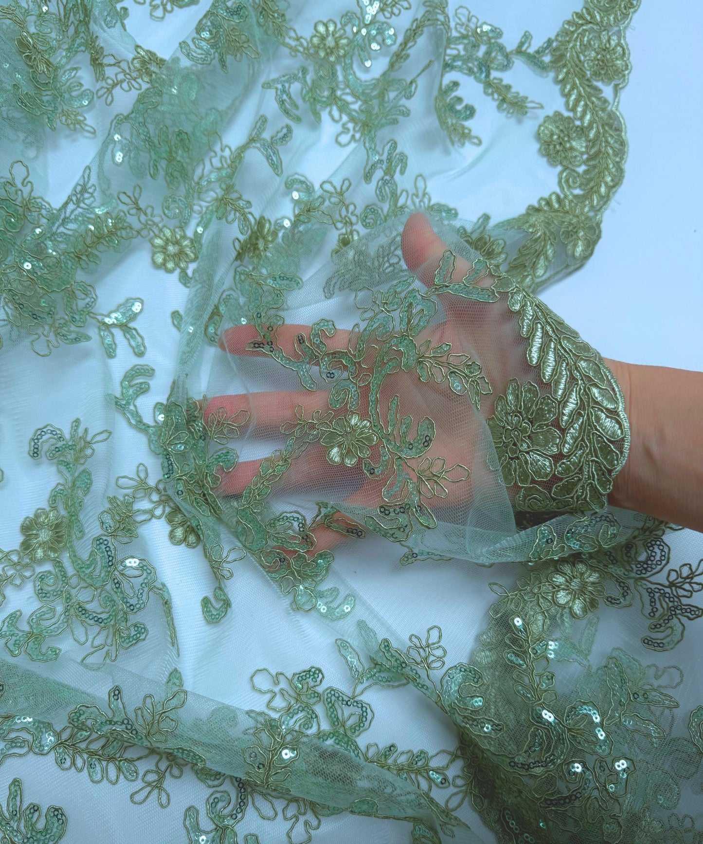 Sage Sequin Lace Fabric