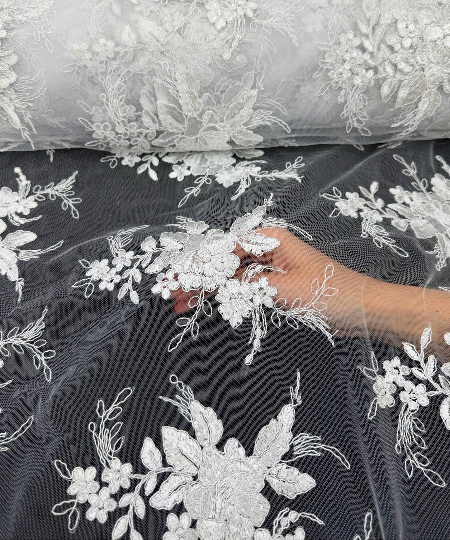 White Embroidered Floral Bridal Lace