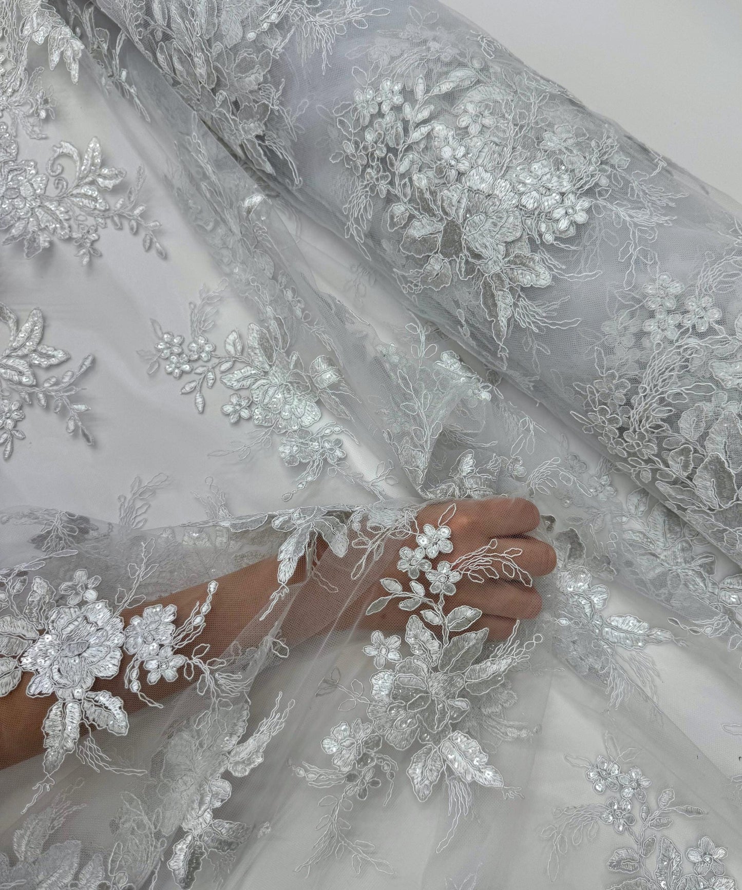 White Embroidered Floral Bridal Lace