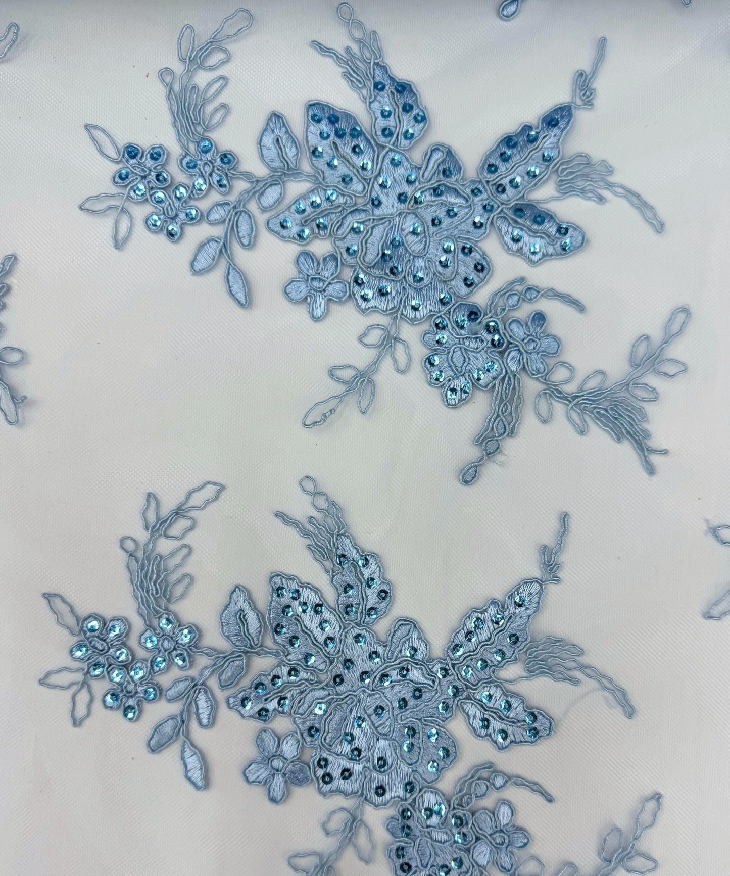 Baby Blue Embroidered Floral Bridal Lace