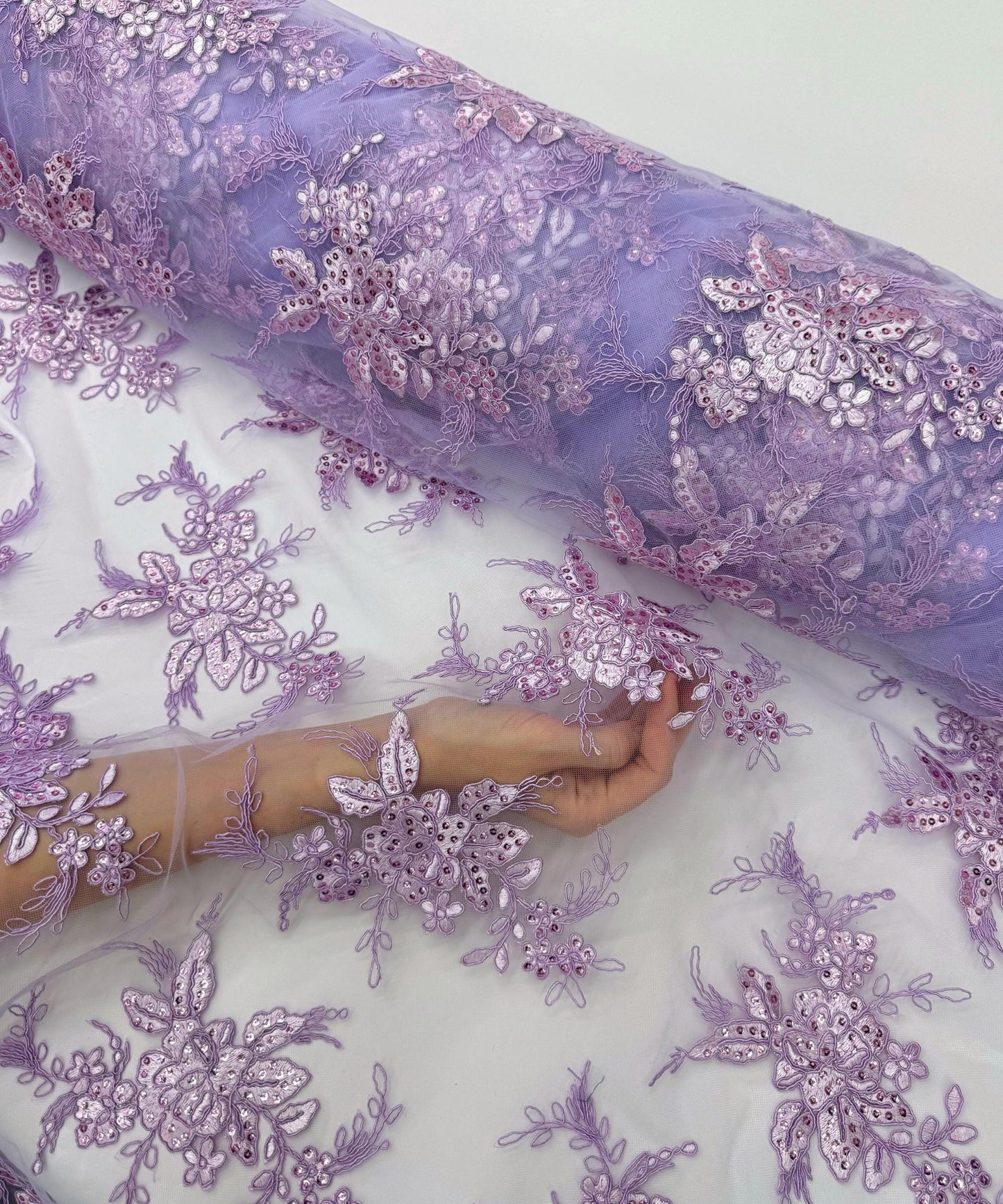 Lilac Embroidered Floral Bridal Lace