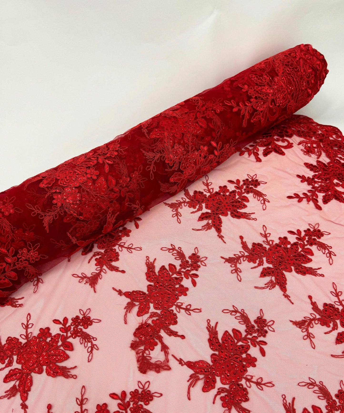 Red Embroidered Floral Bridal Lace