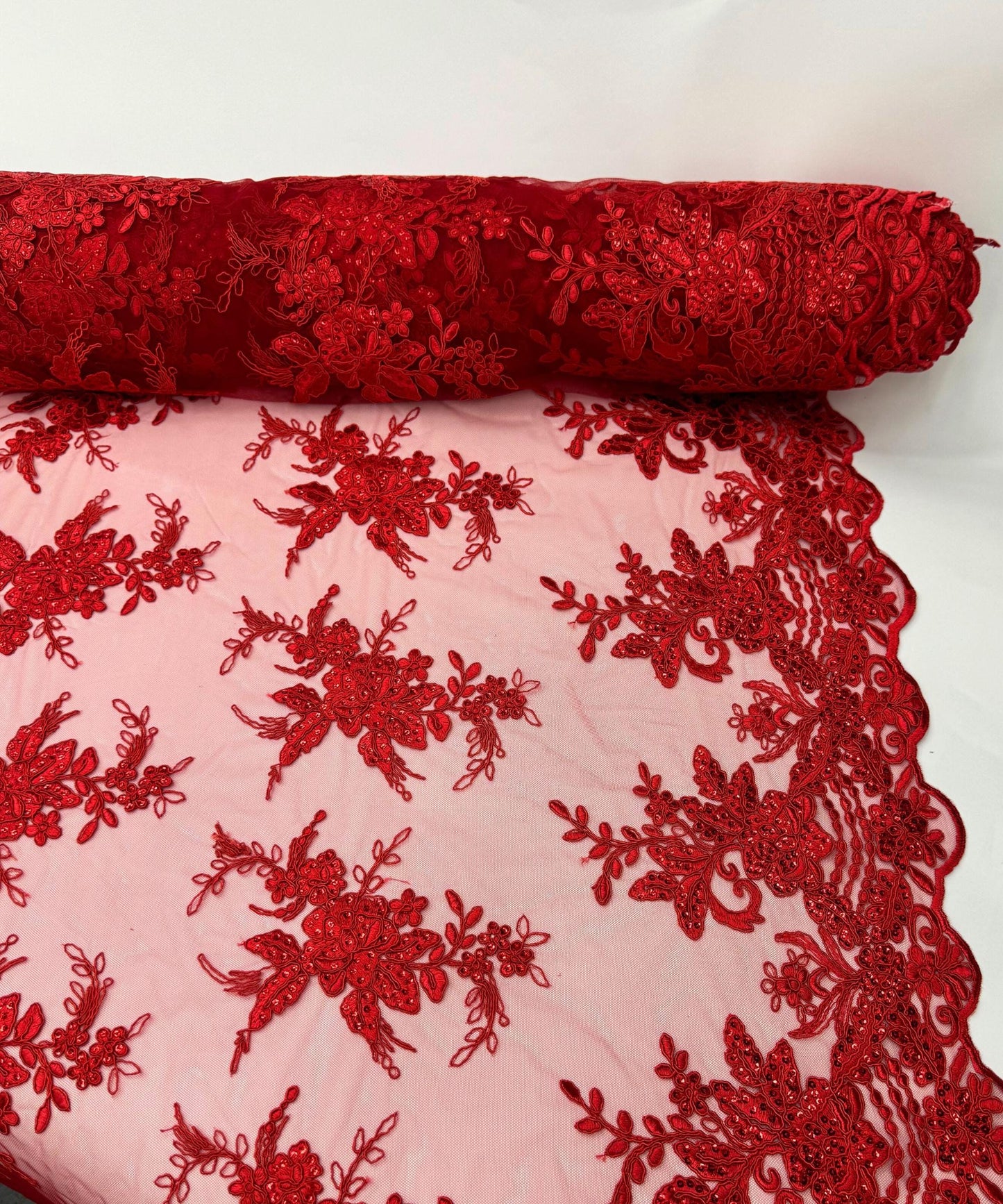 Red Embroidered Floral Bridal Lace