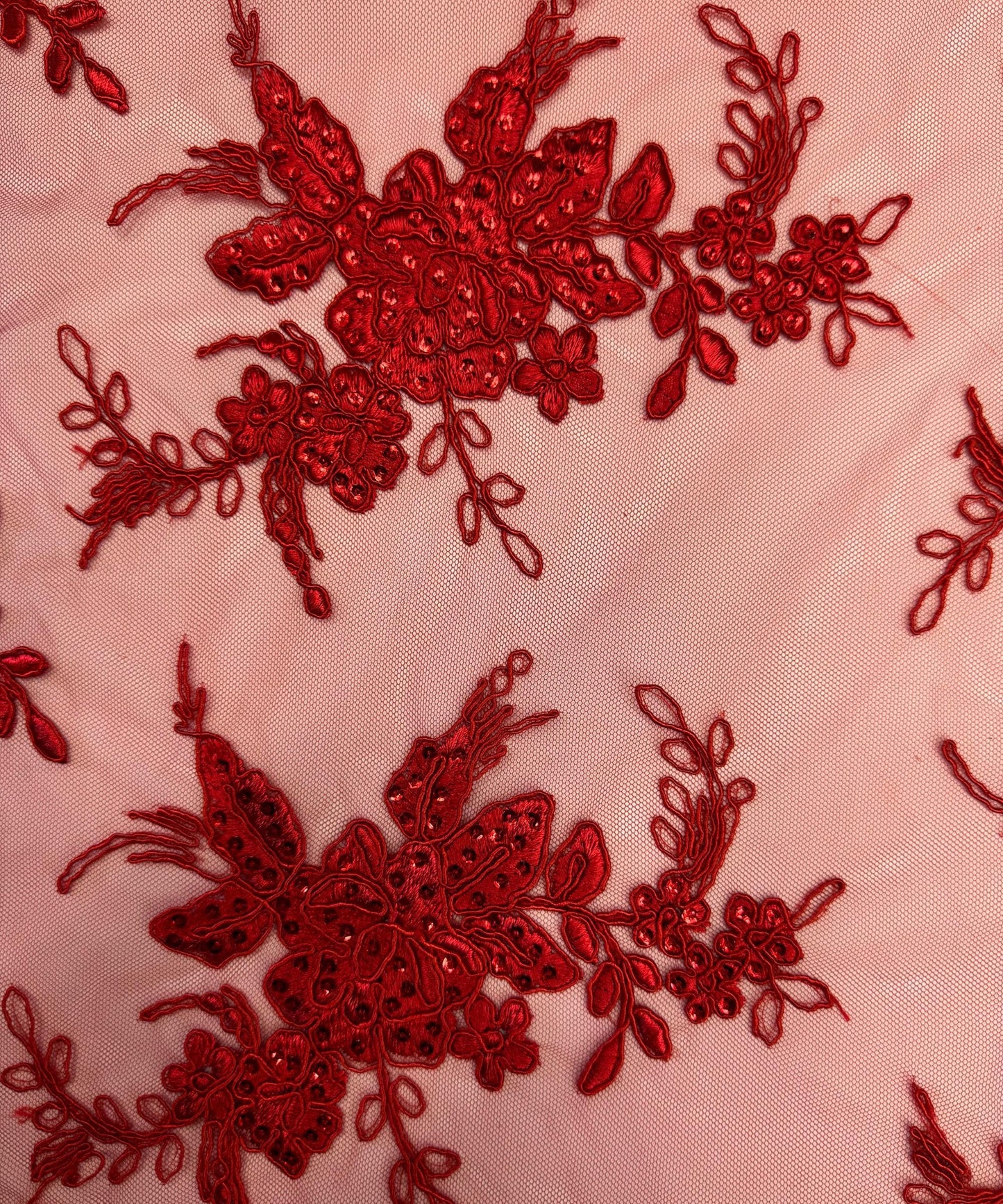 Red Embroidered Floral Bridal Lace