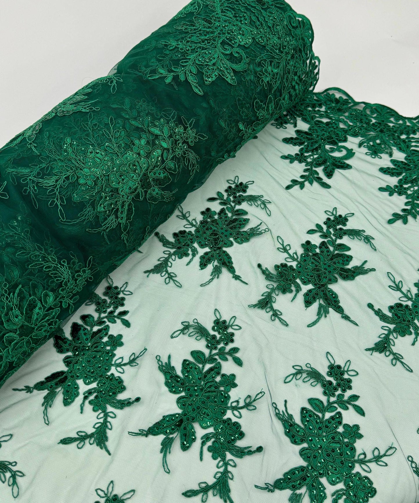 Hunter Green Embroidered Lace