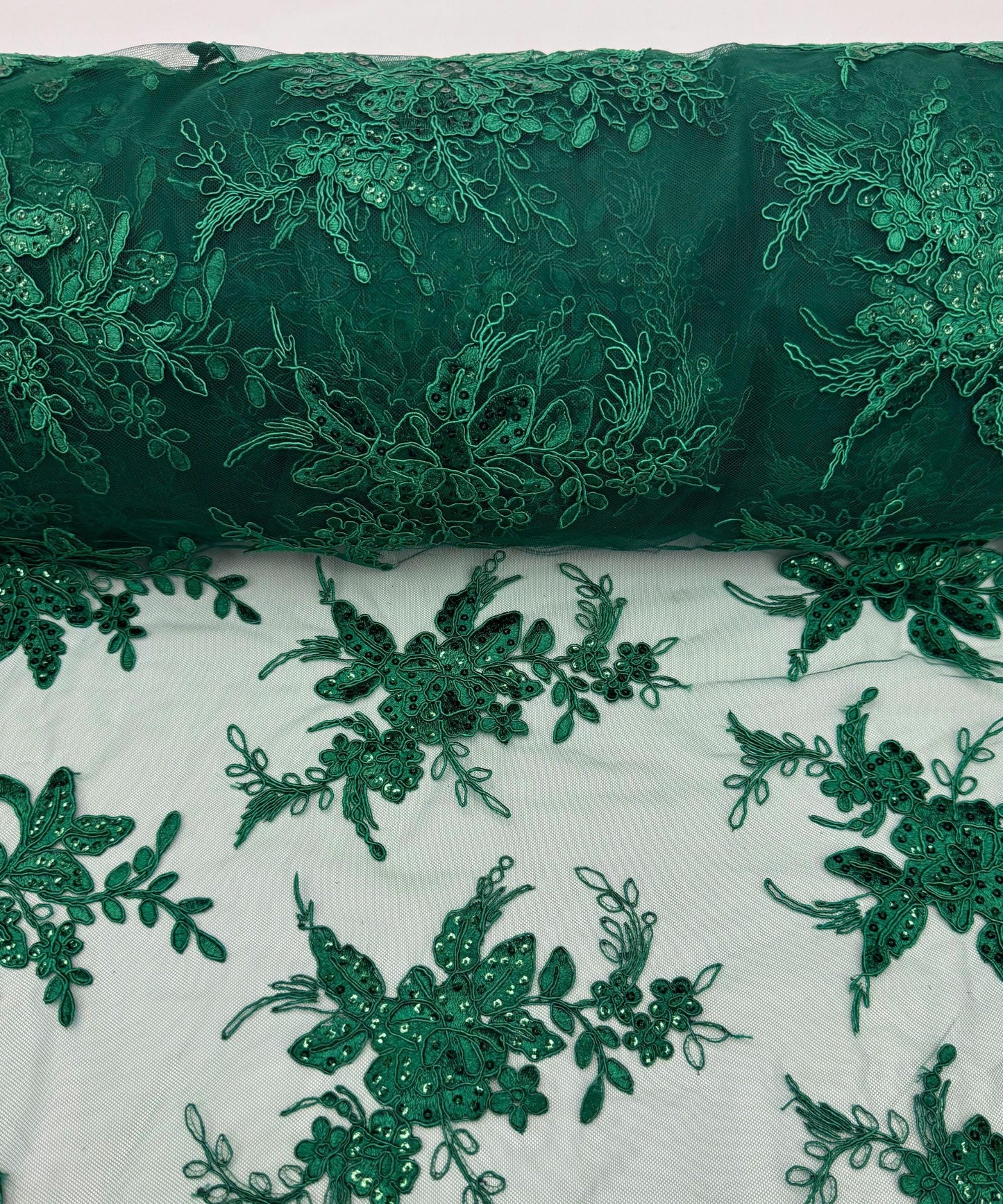 Hunter Green Embroidered Lace