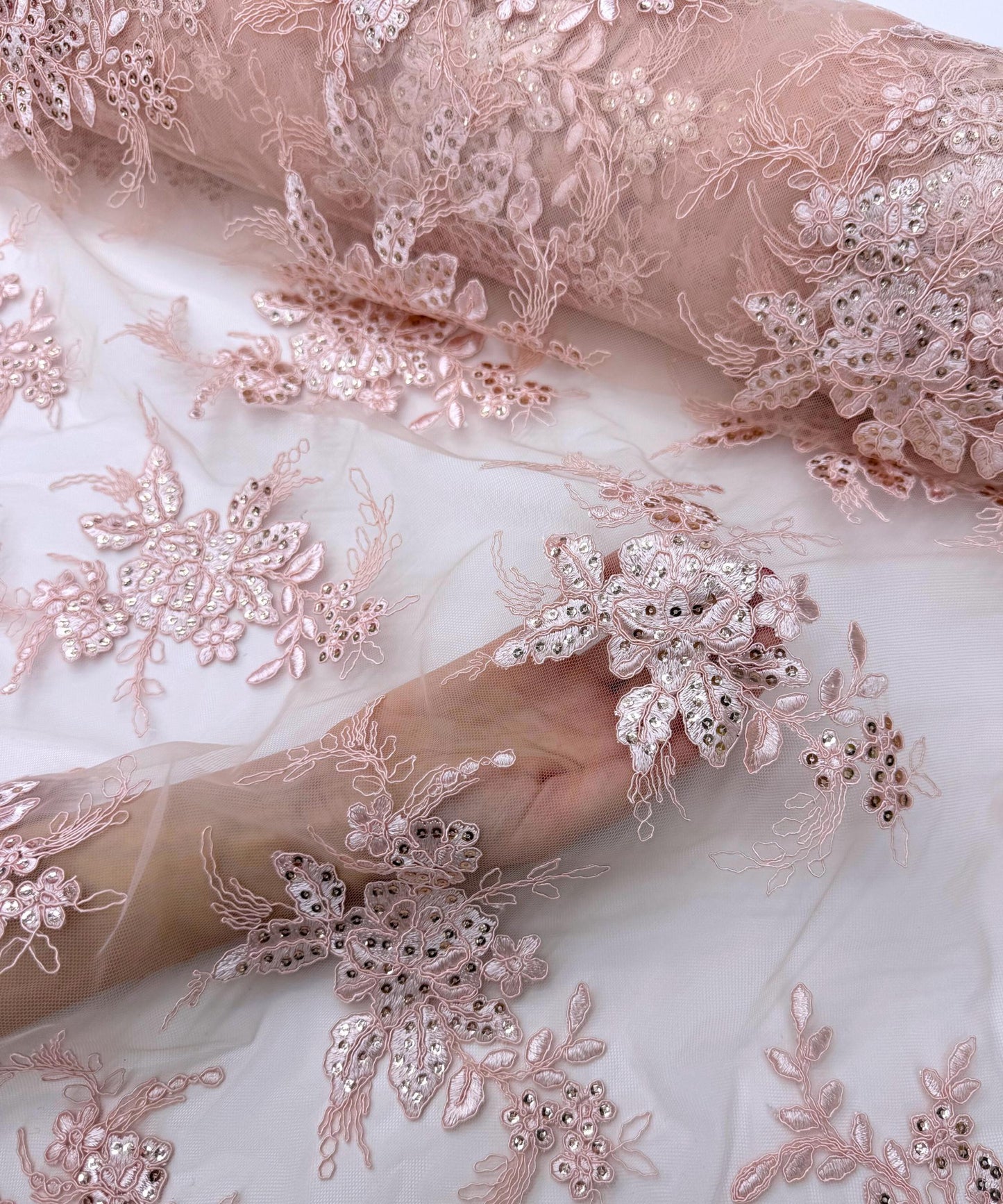 Blush Pink Embroidered Bridal Lace