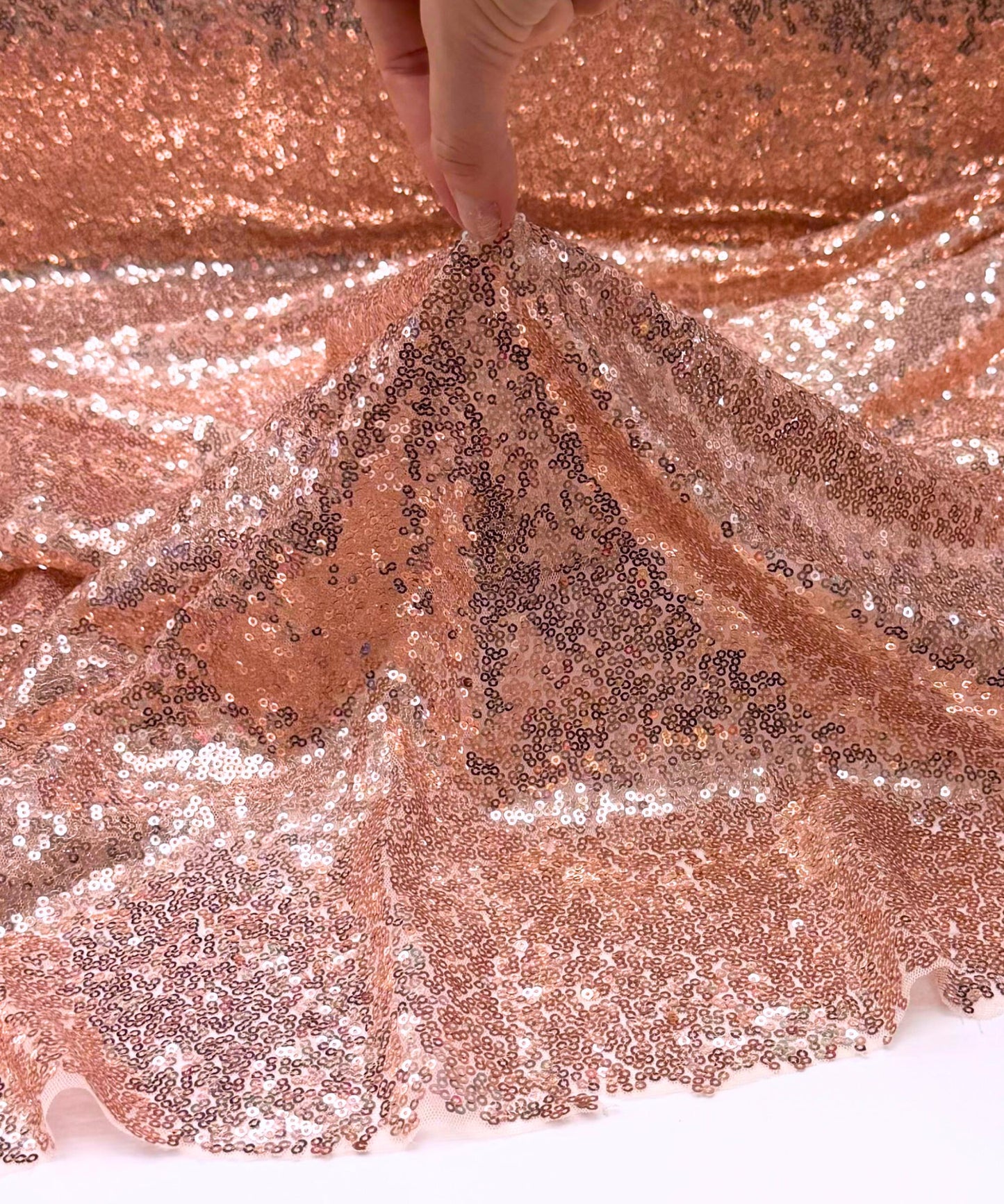 Rose Gold Sequin Fabric, Glitz Stretch Rose Gold Sequins on Mesh Fabric for Party Dress Sequin Dress, Tablecloth, Sequin Fabric by the Yard