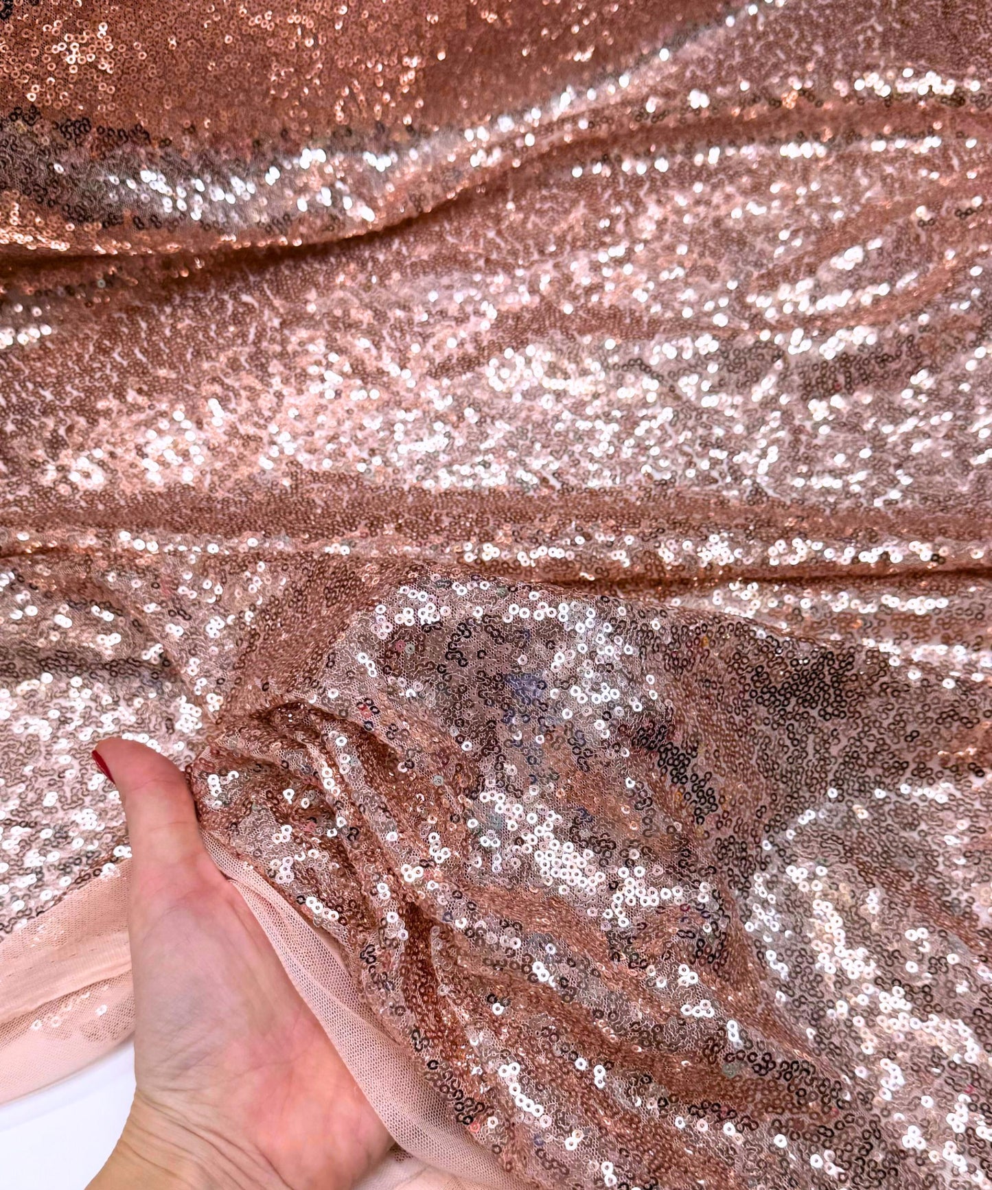 Rose Gold Sequin Fabric, Glitz Stretch Rose Gold Sequins on Mesh Fabric for Party Dress Sequin Dress, Tablecloth, Sequin Fabric by the Yard