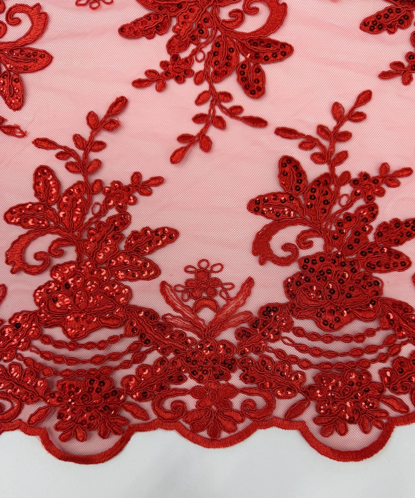 Red Sequin Lace Fabric for Table Runner