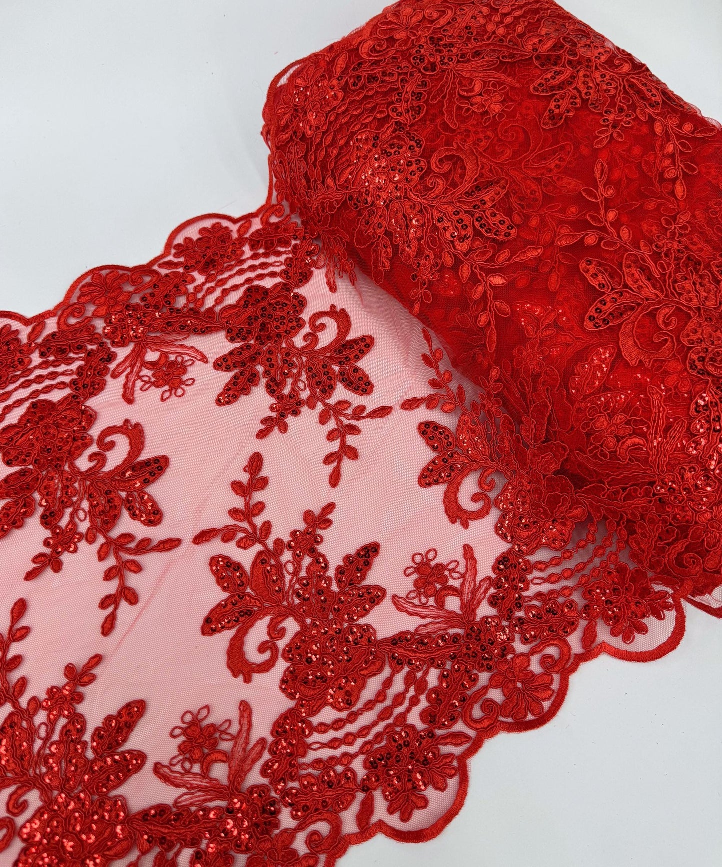 Red Sequin Lace Fabric for Table Runner