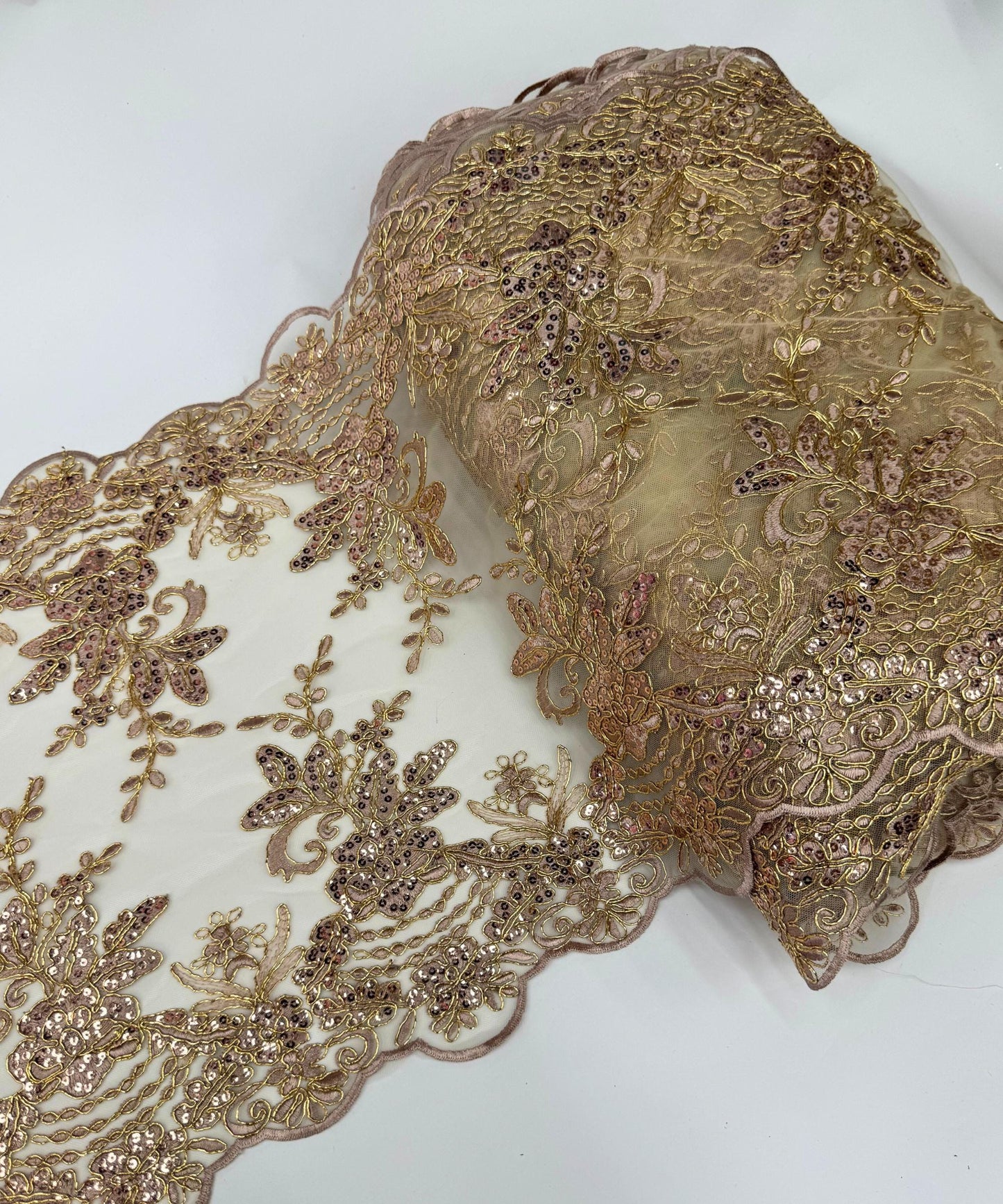 Rose Gold Sequin Lace Fabric for Table Runner