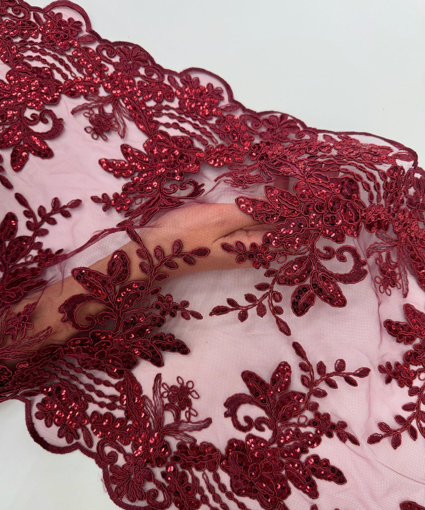 Burgundy Sequin Lace Fabric for Table Runner