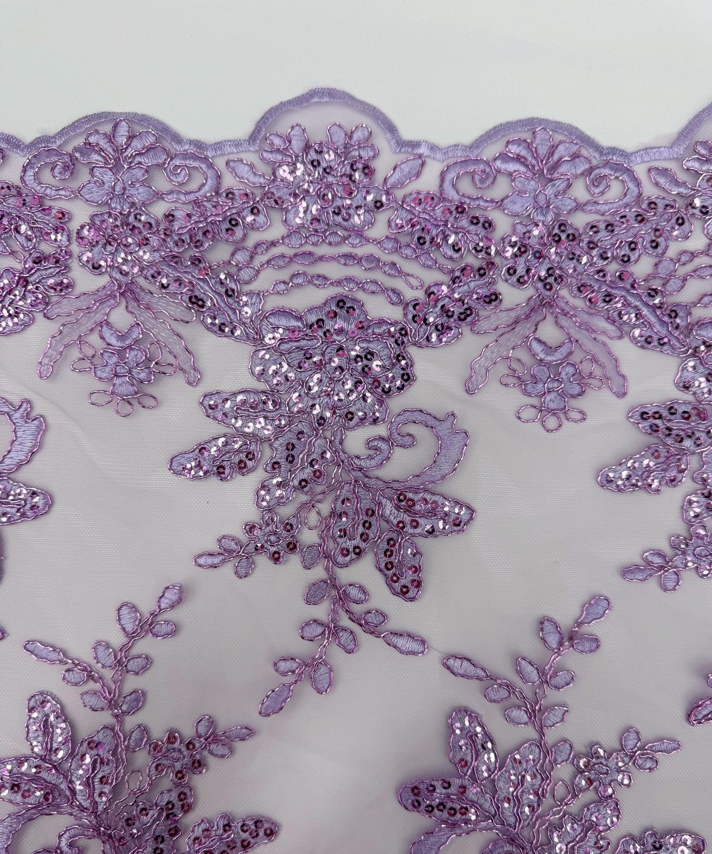 Lilac Sequin Lace Fabric for Table Runner