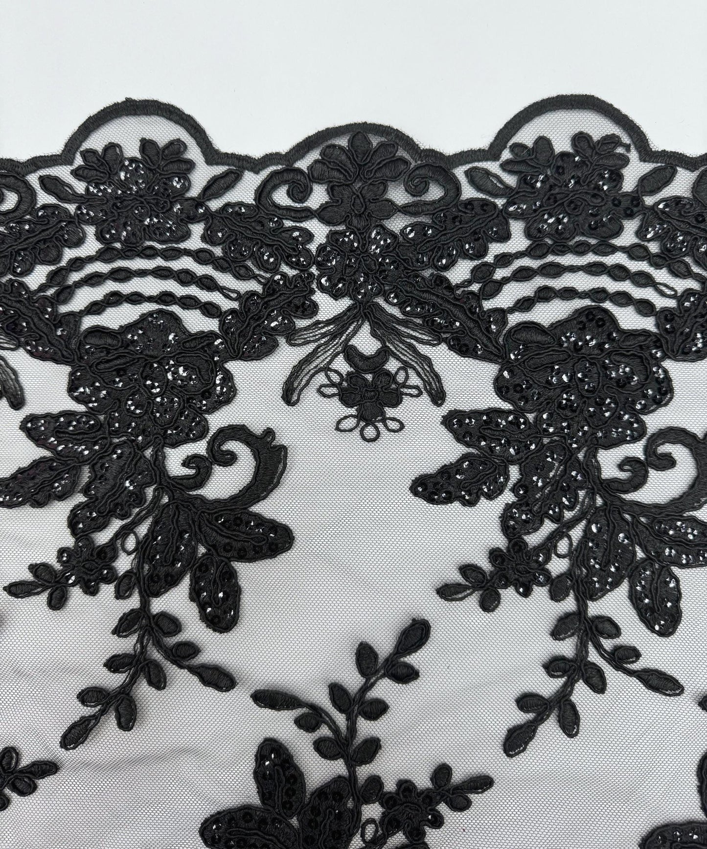 Black Sequin Lace Fabric for Table Runner