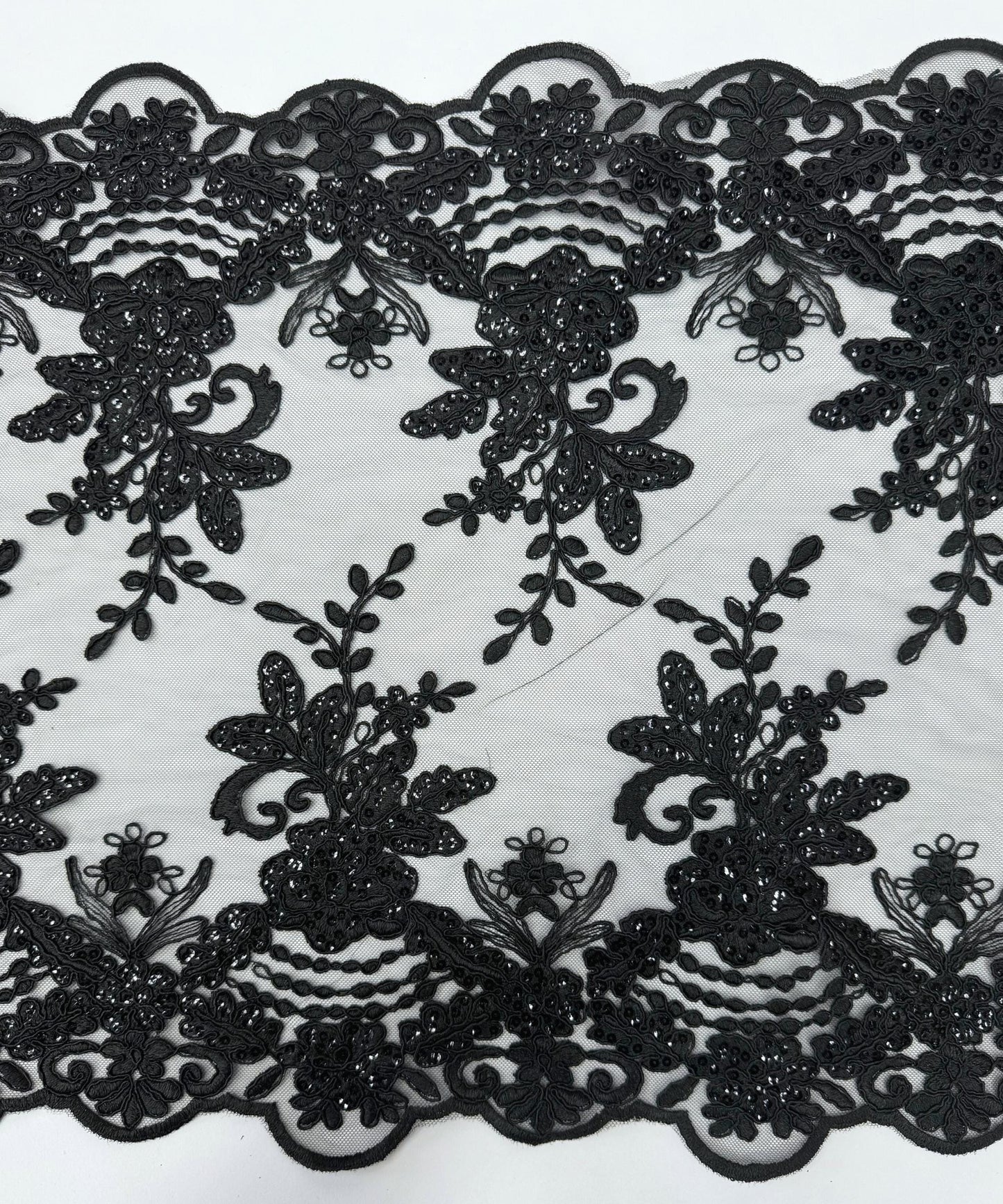 Black Sequin Lace Fabric for Table Runner