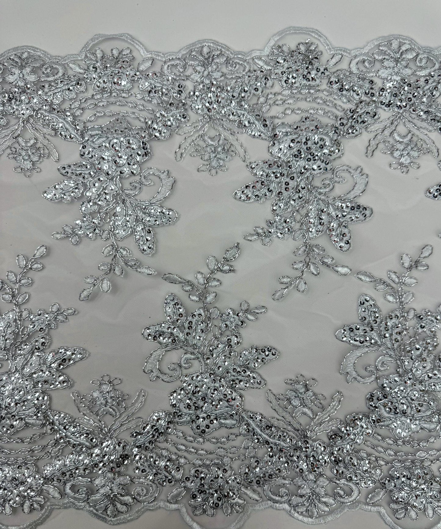 Silver Floral Sequin Lace Fabric for Table Runner