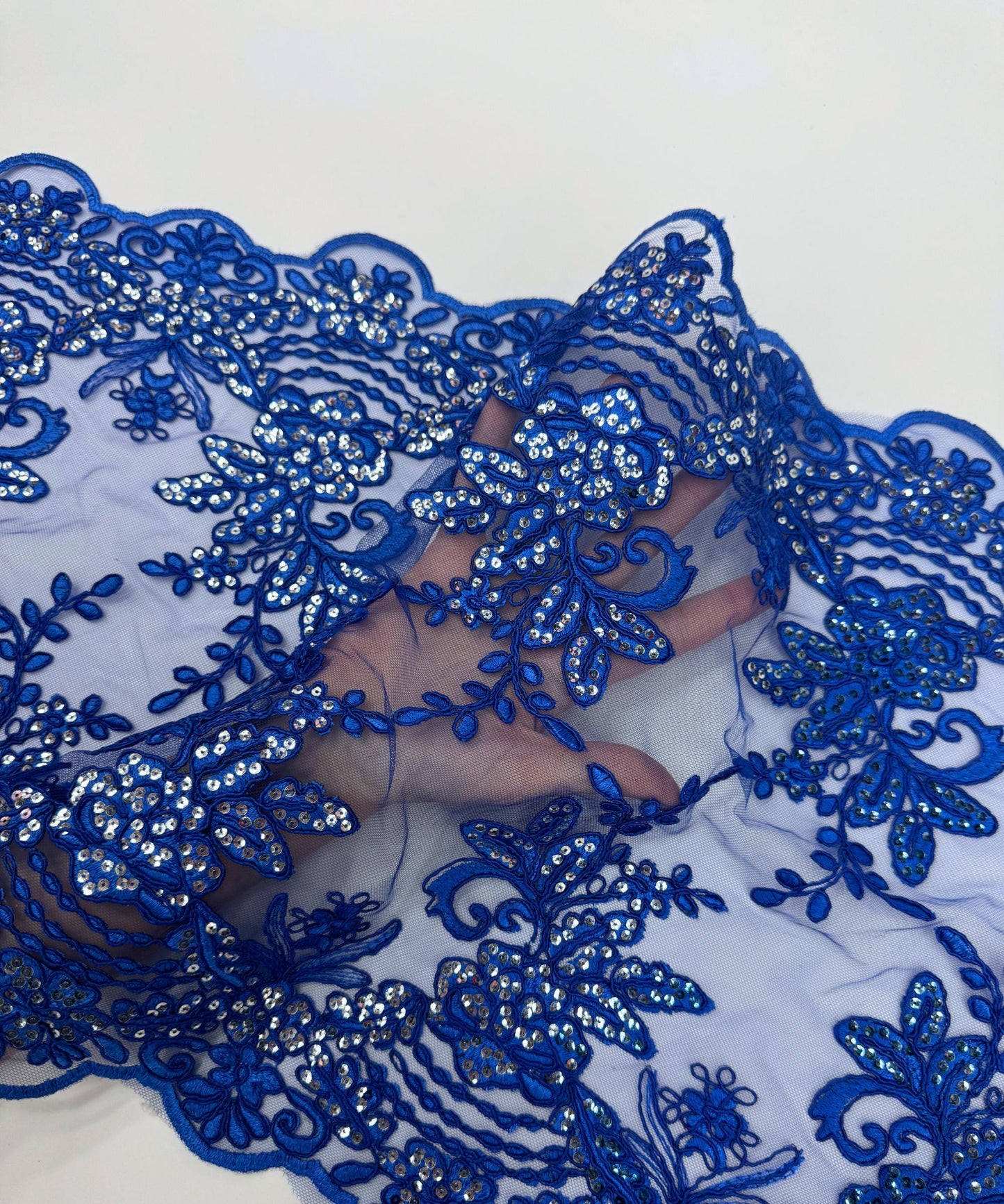 Royal Blue Sequin Lace Fabric for Table Runner