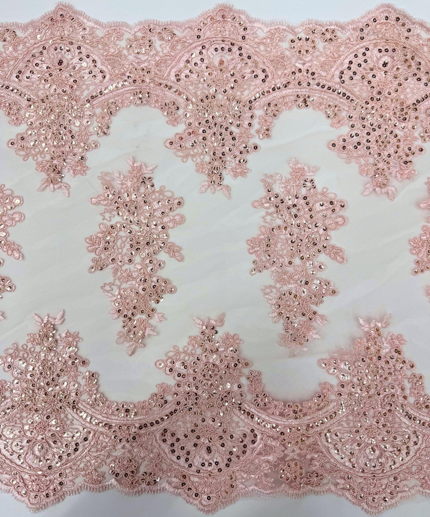 Blush Pink Sequin Lace Fabric for Table Runner