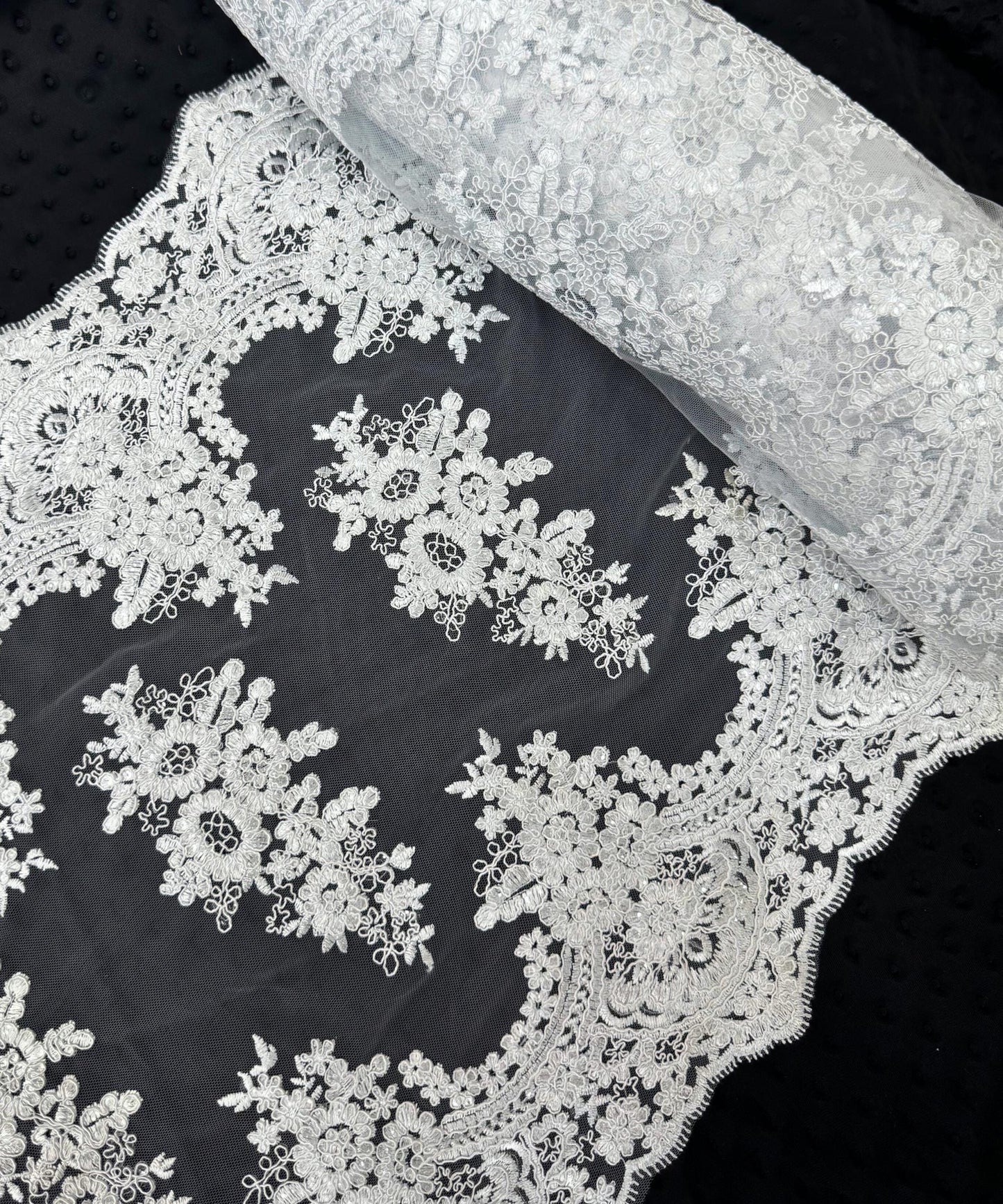 White Sequin Lace Fabric for Table Runner