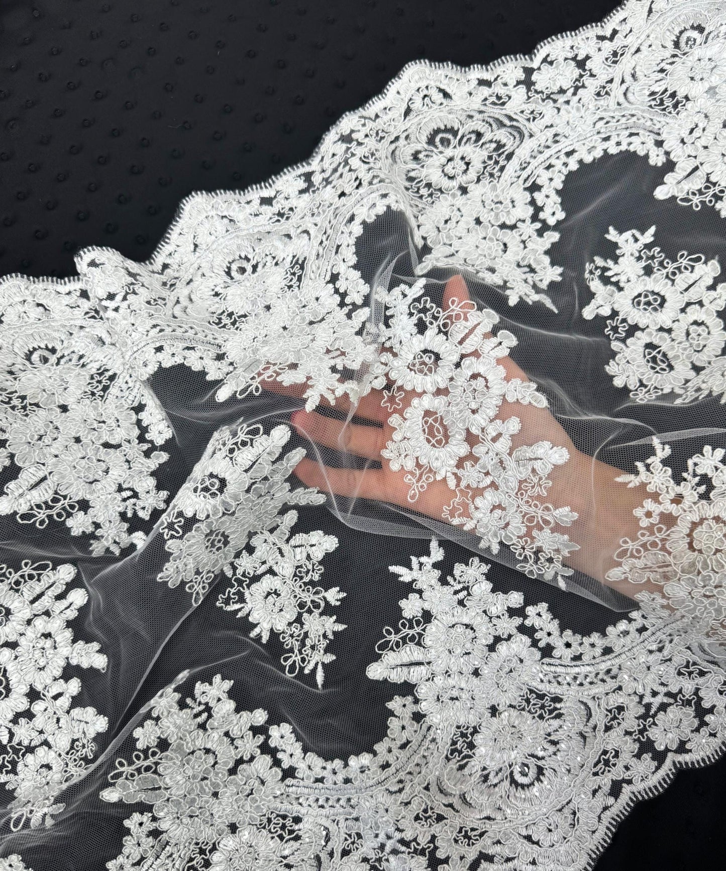 White Sequin Lace Fabric for Table Runner
