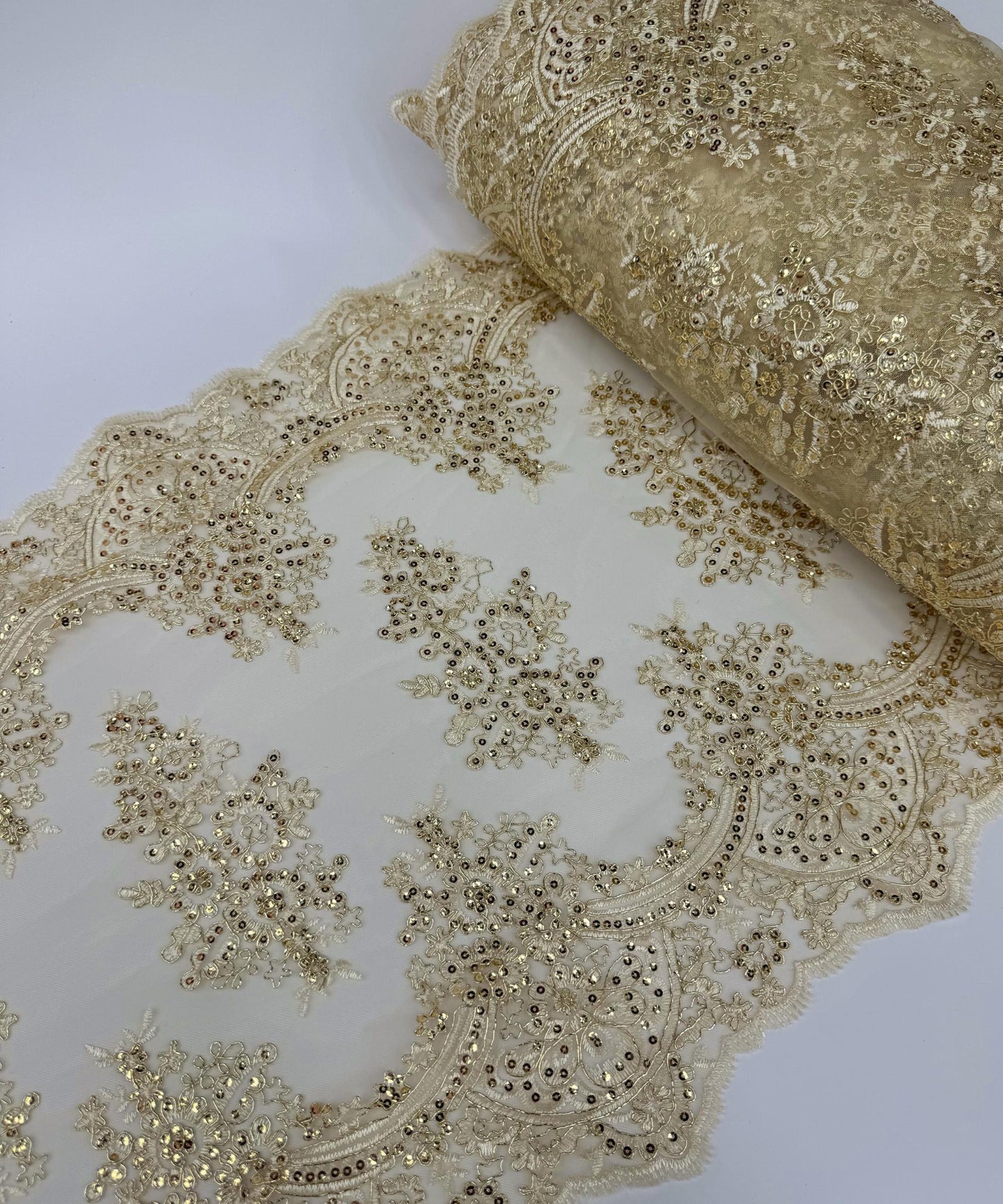 Champagne Sequin Lace Fabric for Table Runner