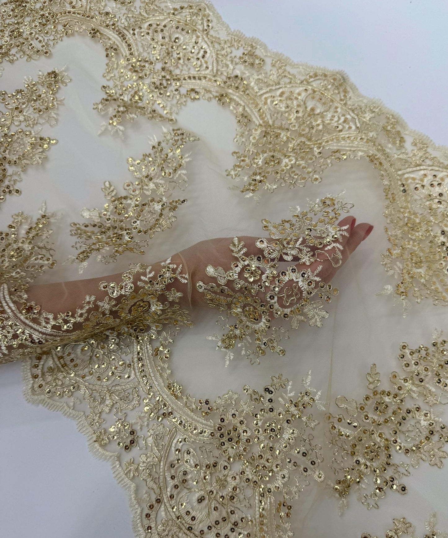 Champagne Sequin Lace Fabric for Table Runner