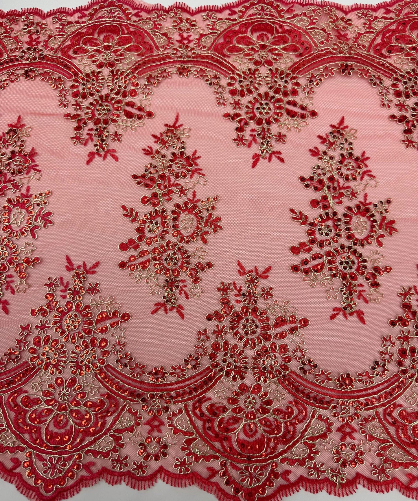 Red Sequin Lace Fabric for Table Runner