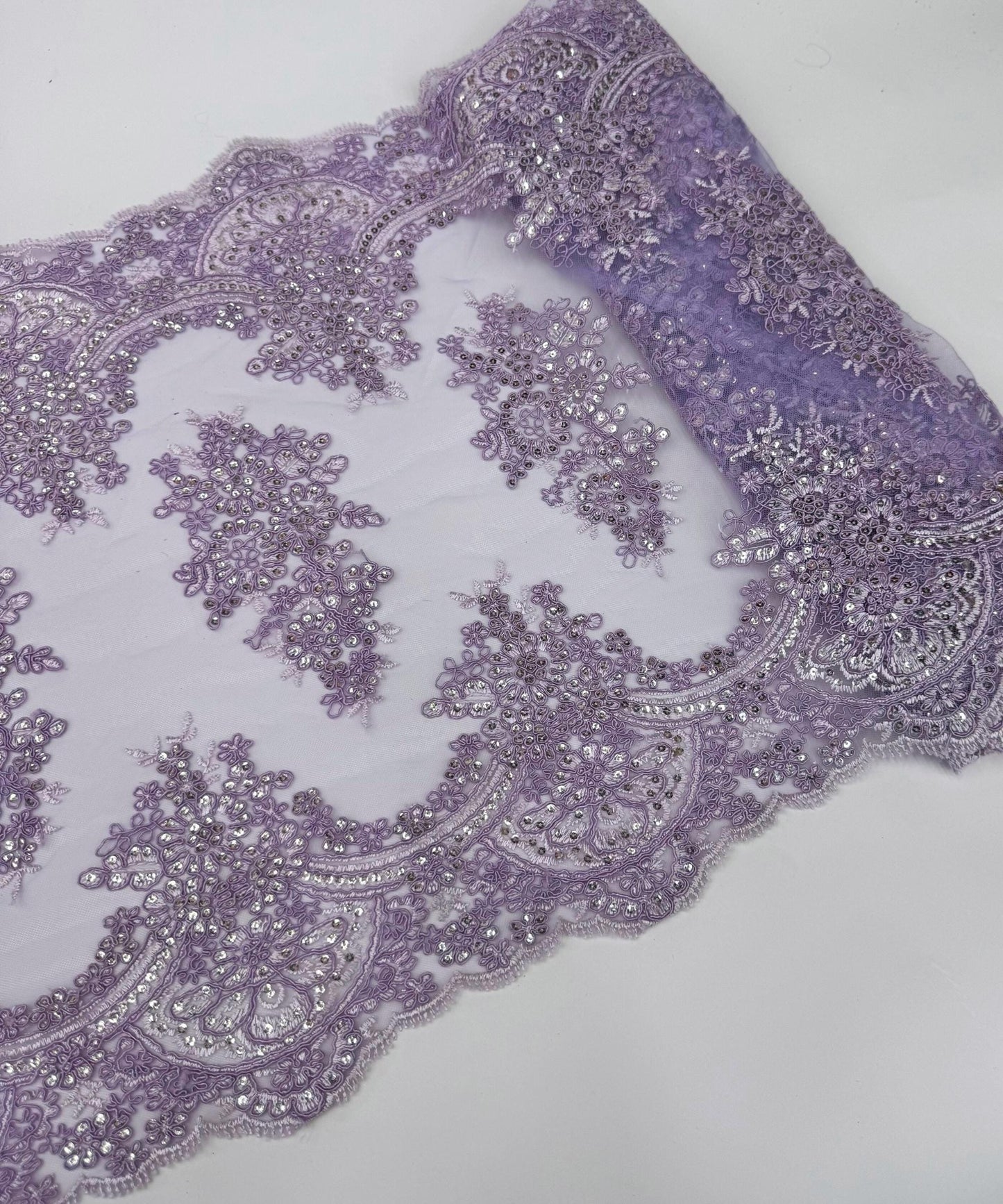 Lilac Sequin Lace Fabric for Table Runner