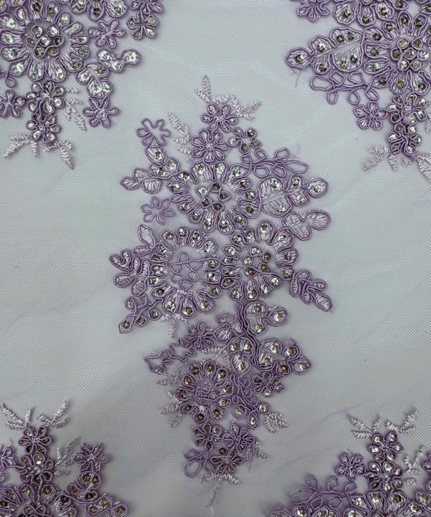 Lilac Sequin Lace Fabric for Table Runner