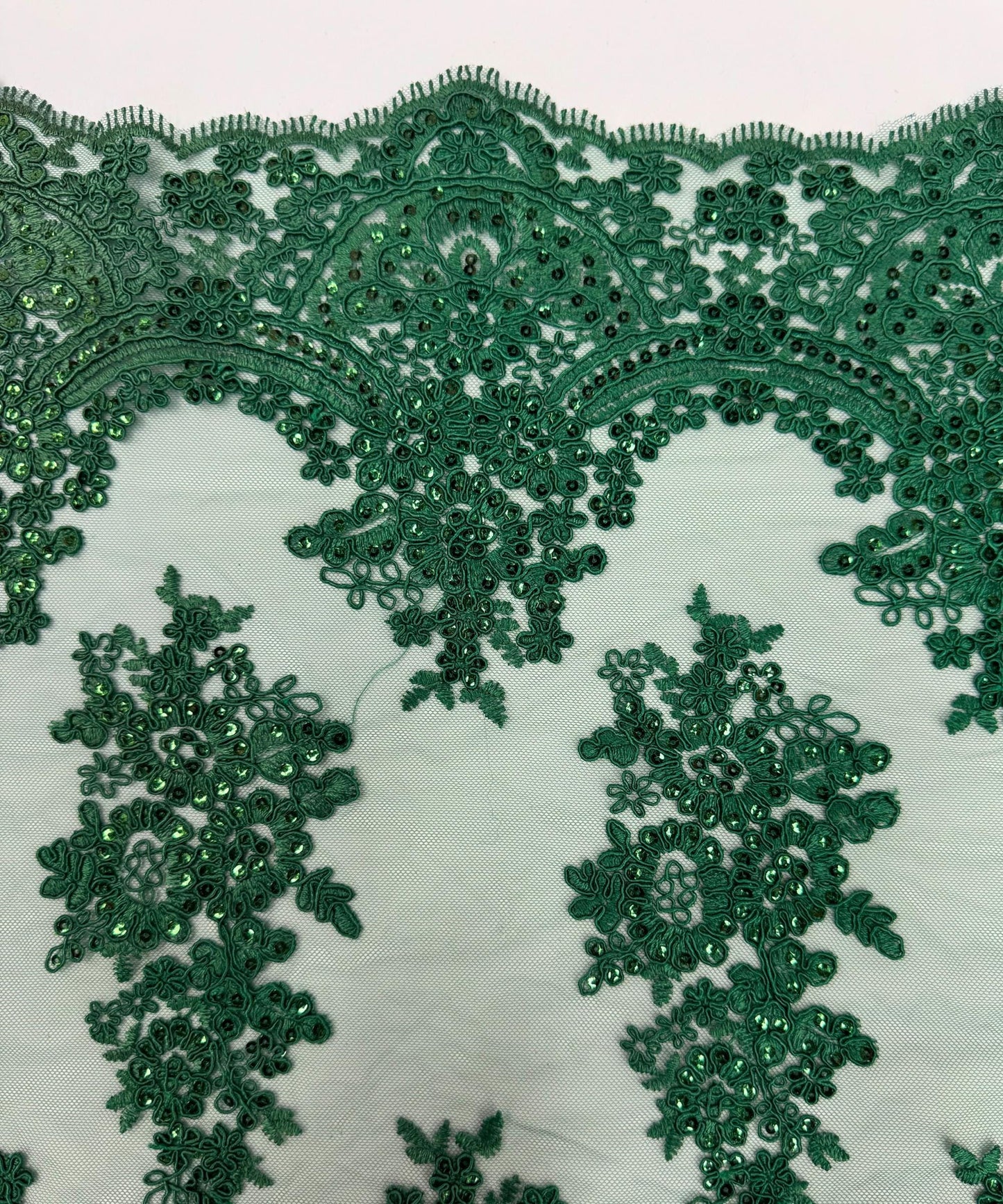 Hunter Green Sequin Lace Fabric for Table Runner