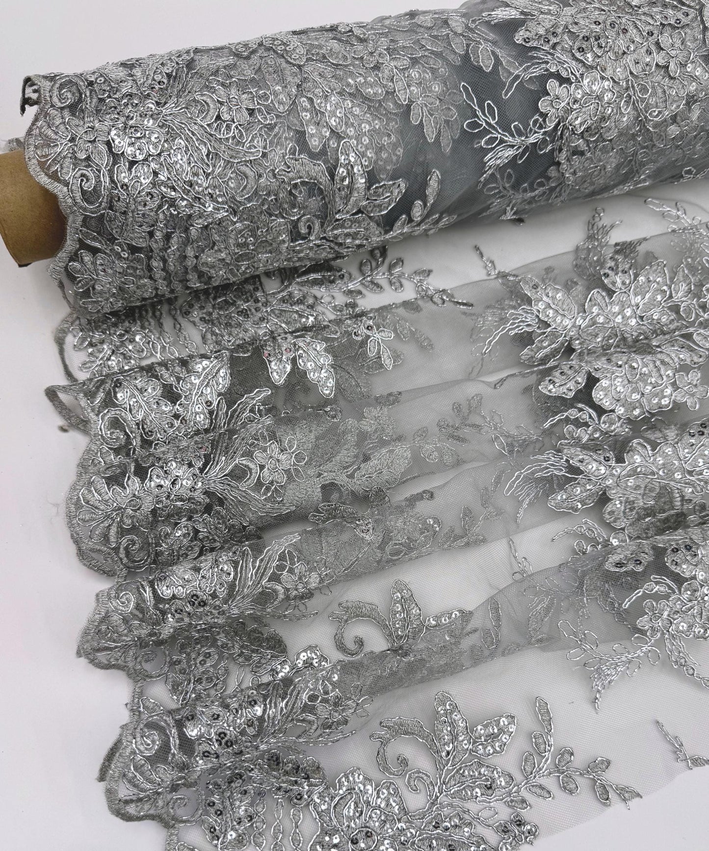 Silver Embroidered Floral Bridal Lace