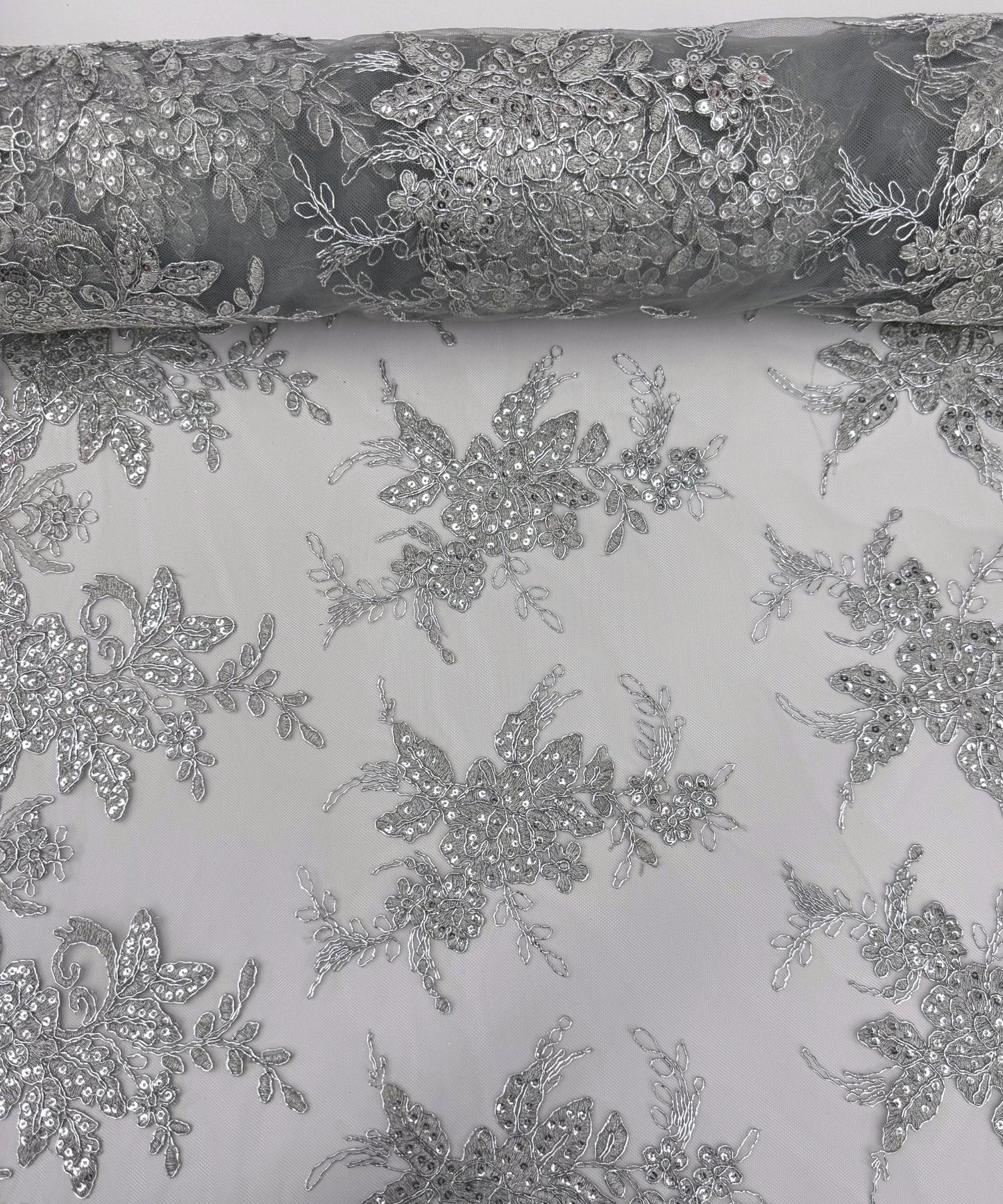 Silver Embroidered Floral Bridal Lace