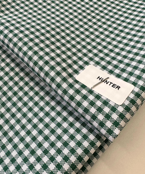 Green and white checkered fabric. Hunter Green gingham fabric. 