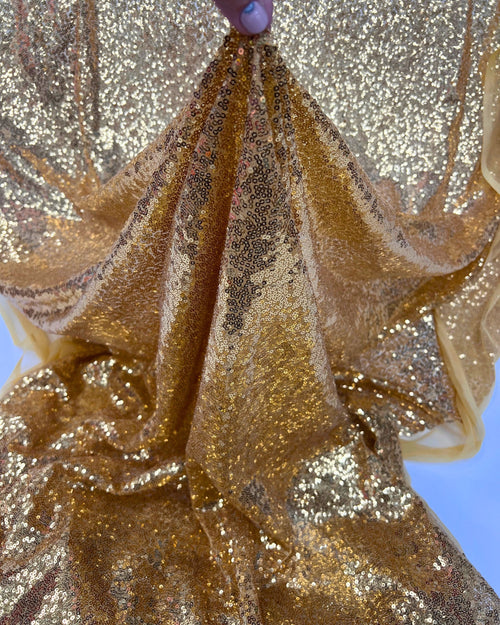 Gold Glitz Sequins Mesh Fabric 