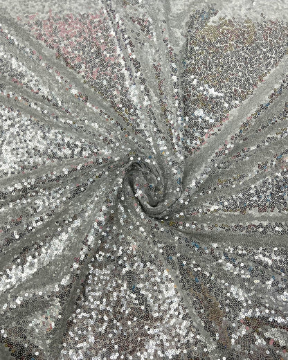 Silver Sequin Fabric by the Yard, Glitz Stretch Silver Sequins Fabric, Iridescent Sequins on Mesh for Table Runners, Party Dress, Backdrop