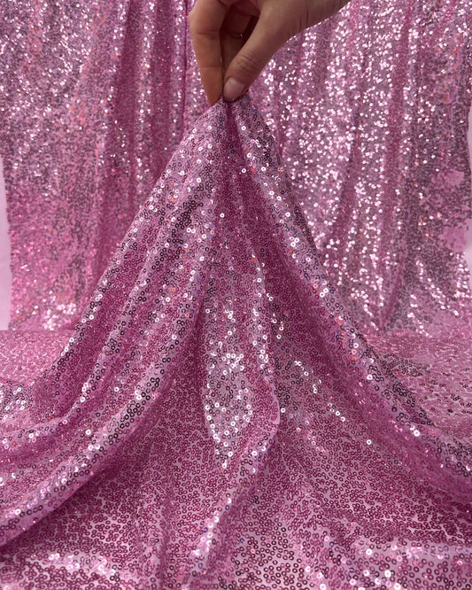 Pink Glitz Sequins Mesh Fabric 