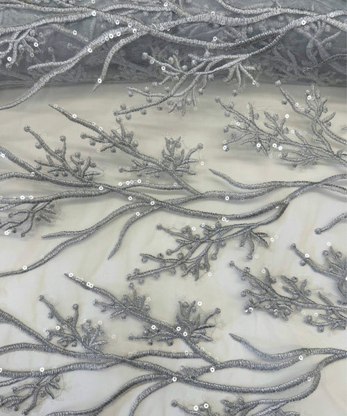 Silver Sequin Lace Fabric