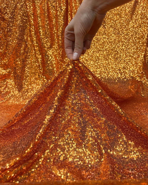 Orange Glitz Sequins Mesh Fabric 