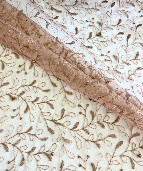 Nude Embroidered Lace with Pearls