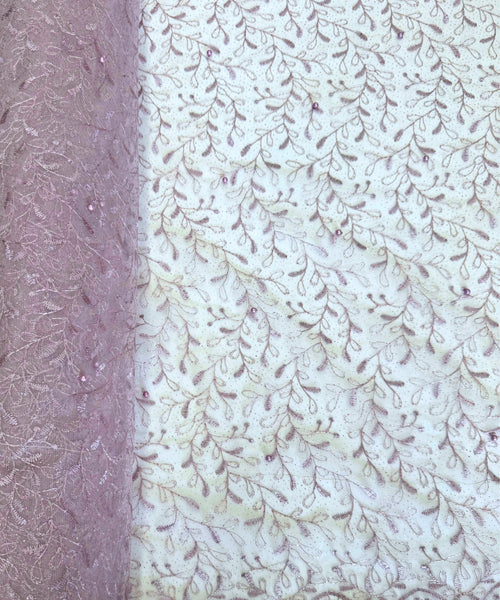 Lilac Embroidered Lace with Pearls