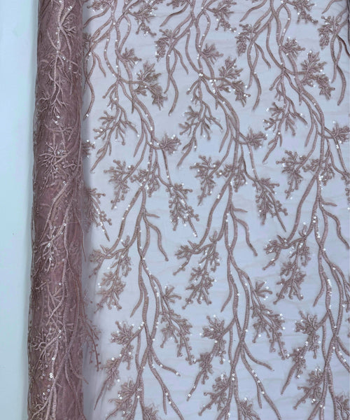 Blush Pink Sequin Lace Fabric