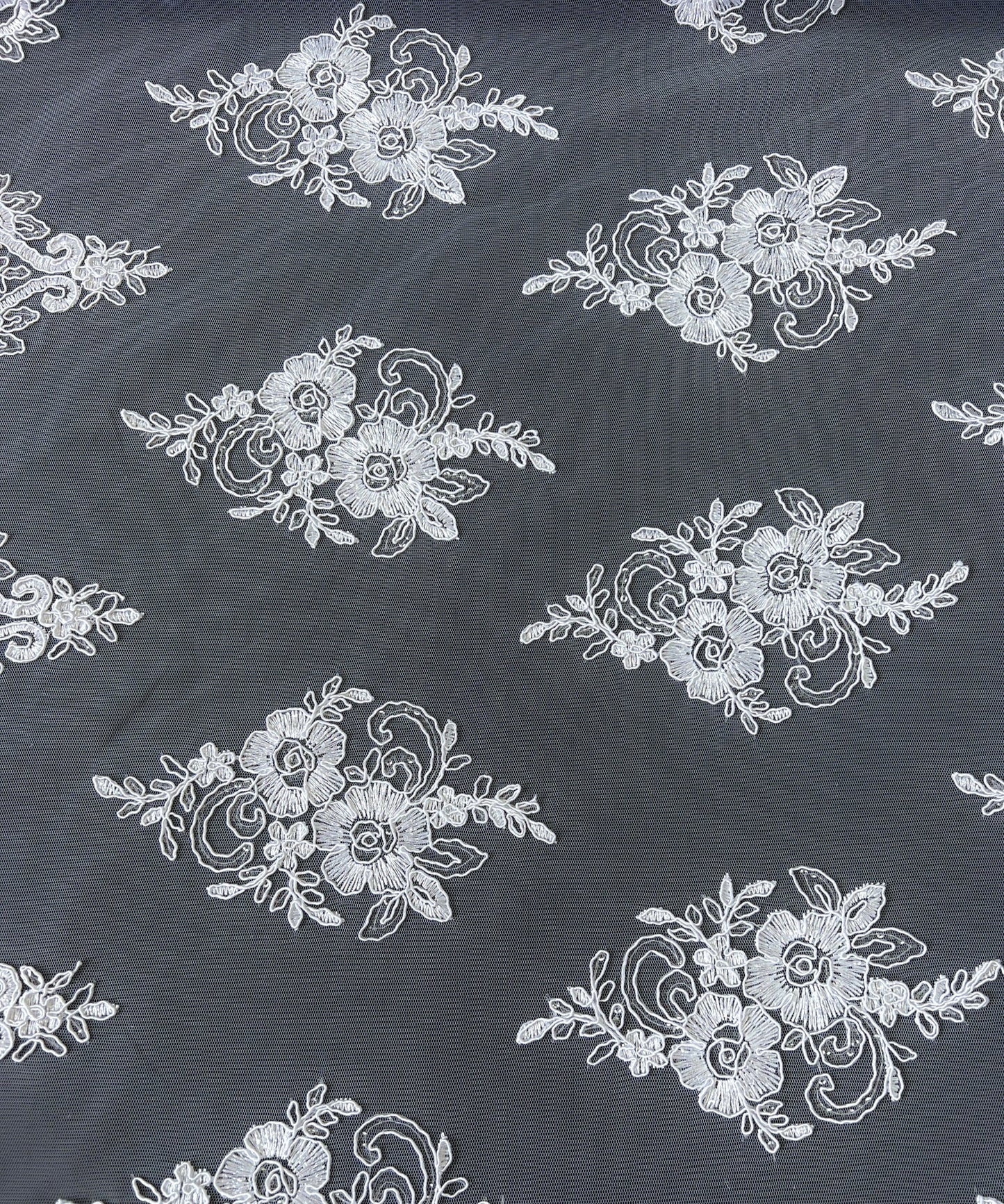 Off White Embroidered Lace Fabric, Stretchy Ivory/Off White Lace Fabric by the Yard, Floral Tulle Lace for Bridal Gown, Wedding Dress, Veil