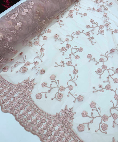 Blush Pink Scallop Lace Fabric