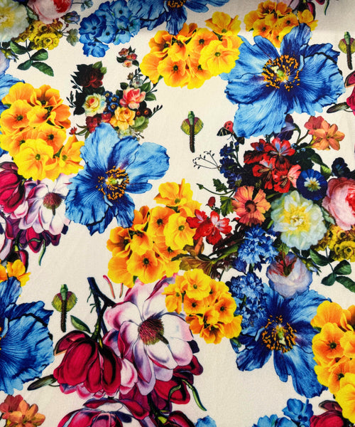 Floral Print Velvet Fabric, Stretch Floral Velvet Fabric by the Yard, Stretch Printed White Velvet, Multicolor Soft Velvet/Velour Fabric