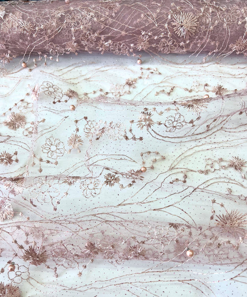 Blush Pink Embroidered Lace with Pearls