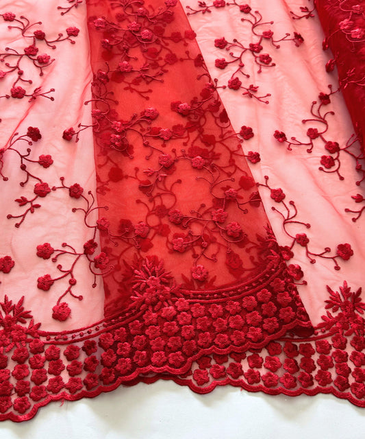 Red Scallop Lace Fabric