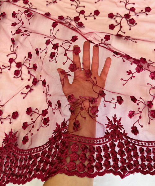 Burgundy Scallop Lace Fabric
