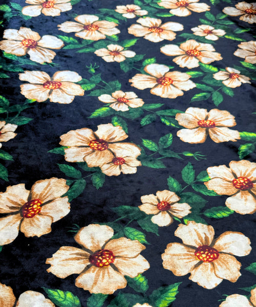 Floral Print Velvet Fabric, Stretch Floral Velvet Fabric by the Yard, Stretch Printed Black Velvet, Multicolor Soft Velvet/Velour Fabric